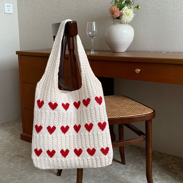 Women's Tote Bag with Heart Pattern | Crochet