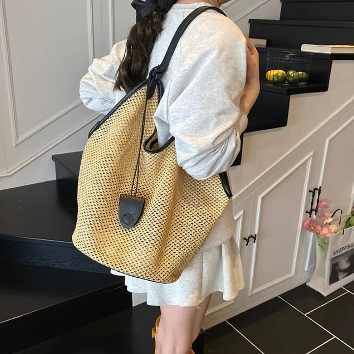 Women's Tote Bag with Woven Design & Contrast Trim | Slouchy