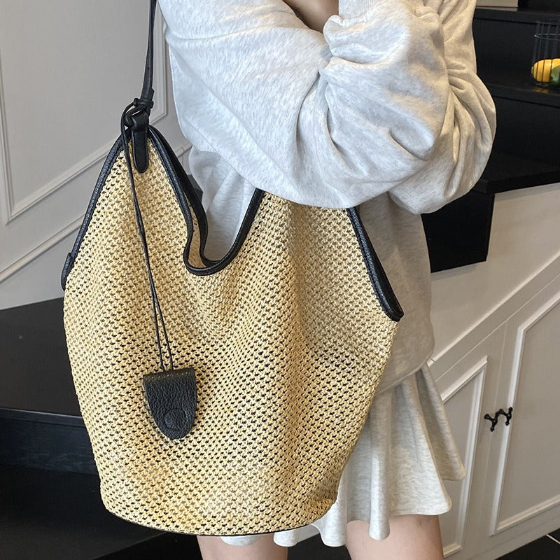 Women's Tote Bag with Woven Design & Contrast Trim | Slouchy