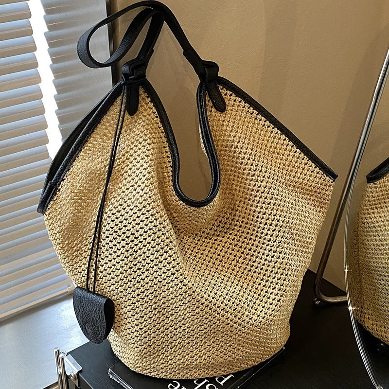Women's Tote Bag with Woven Design & Contrast Trim | Slouchy