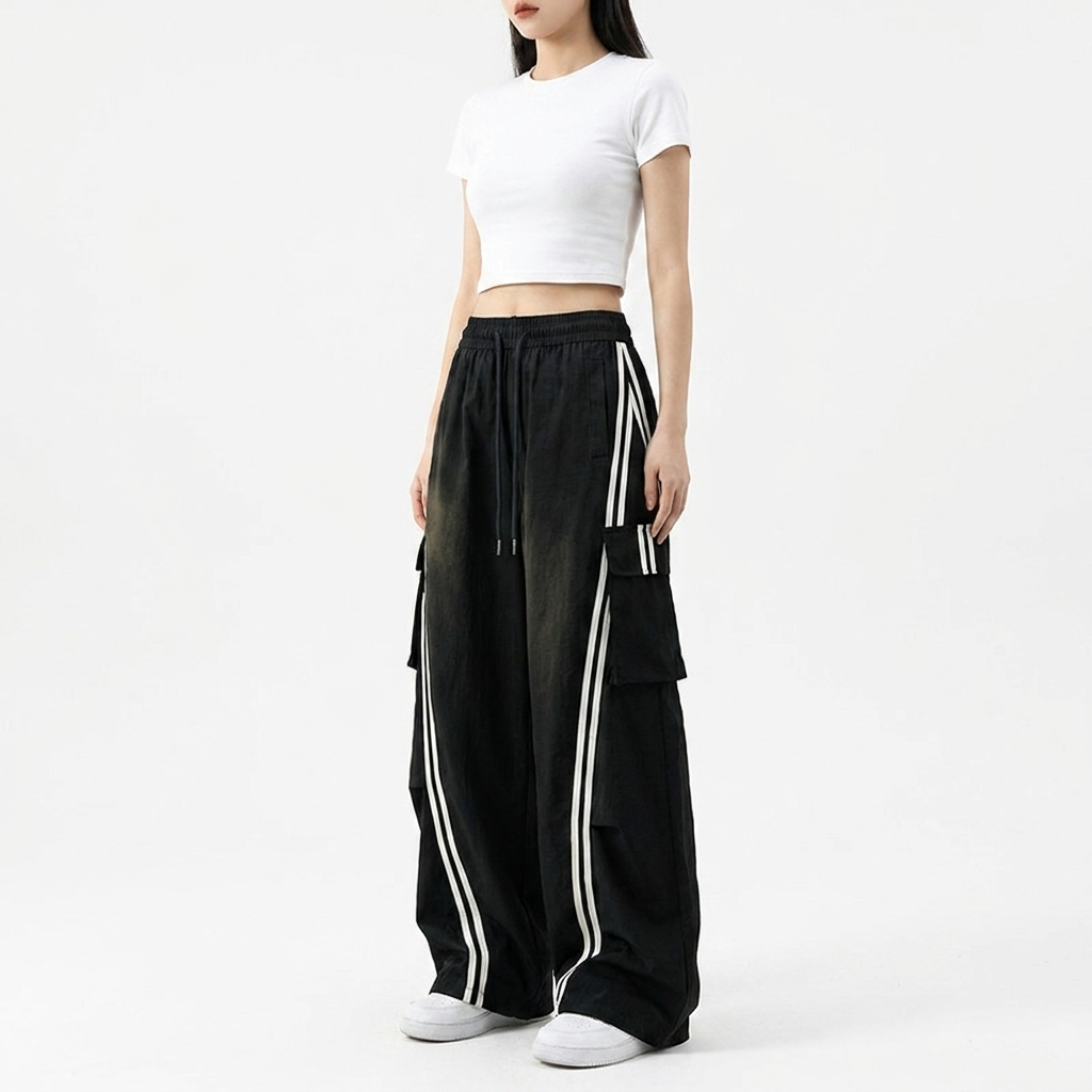Women's Trackpants with Side Stripes & Drawstring Waist | Baggy