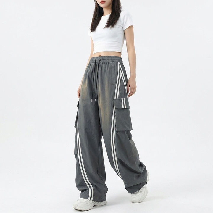 Women's Trackpants with Side Stripes & Drawstring Waist | Baggy