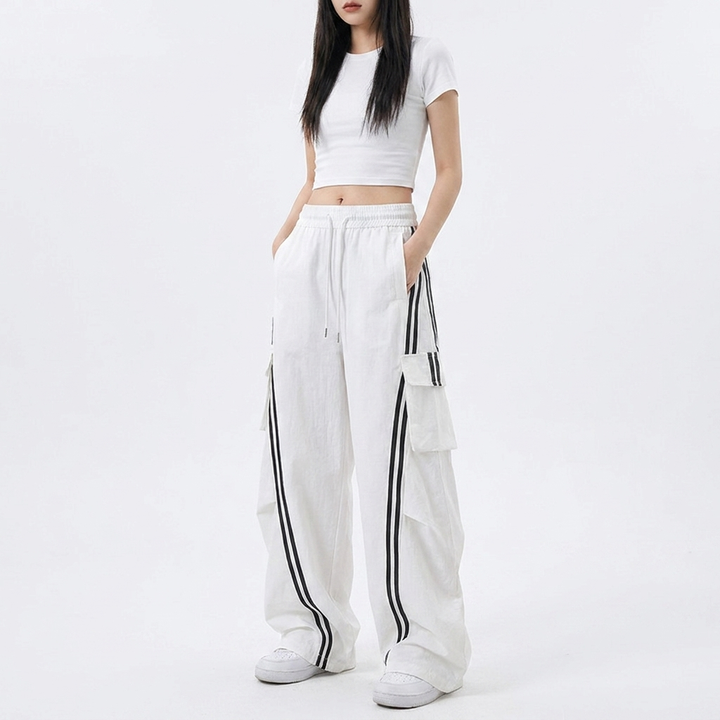 Women's Trackpants with Side Stripes & Drawstring Waist | Baggy