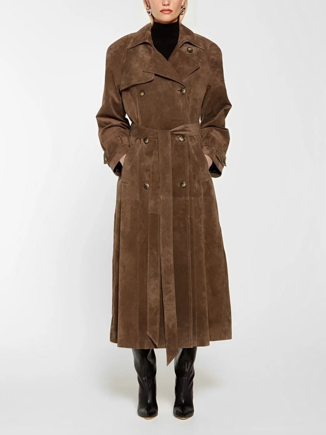 Women's Trench Coat with Belt & Lapel | Long