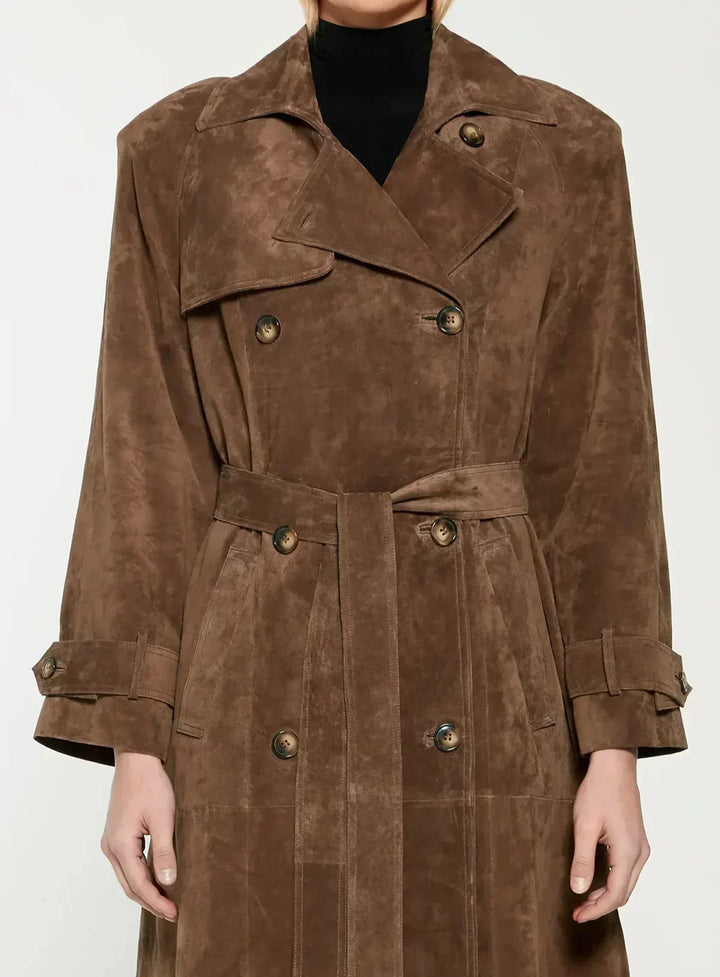 Women's Trench Coat with Belt & Lapel | Long