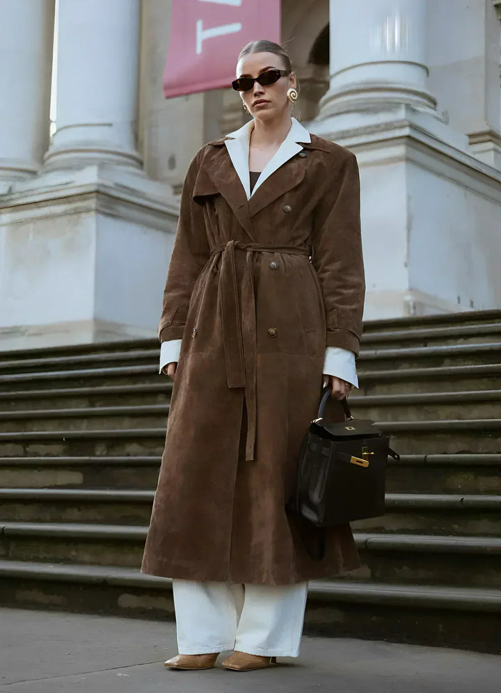 Women's Trench Coat with Belt & Lapel | Long
