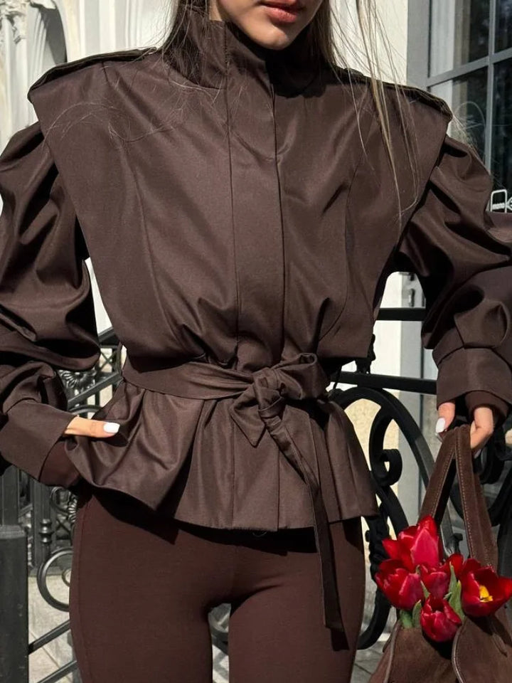 Women's Trench Coat with Belted Waist | High Neck