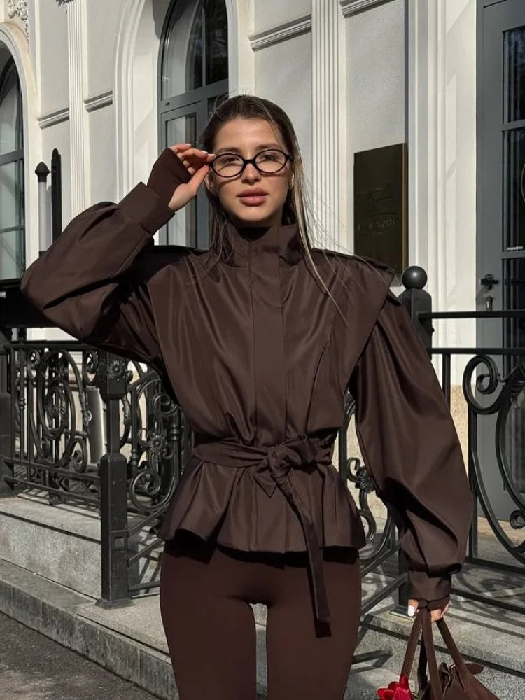 Women's Trench Coat with Belted Waist | High Neck
