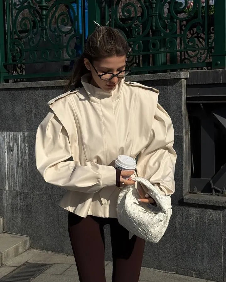 Women's Trench Coat with Belted Waist | High Neck