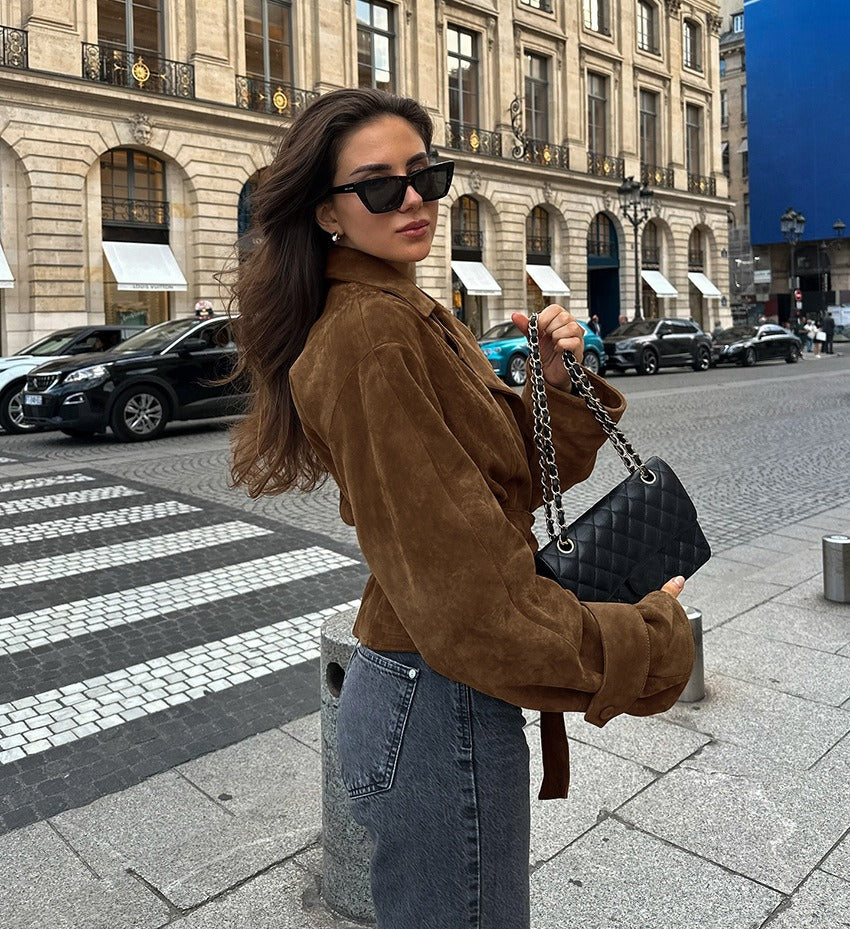 Women's Trench Coat with Belted Waist | Lapel Collar