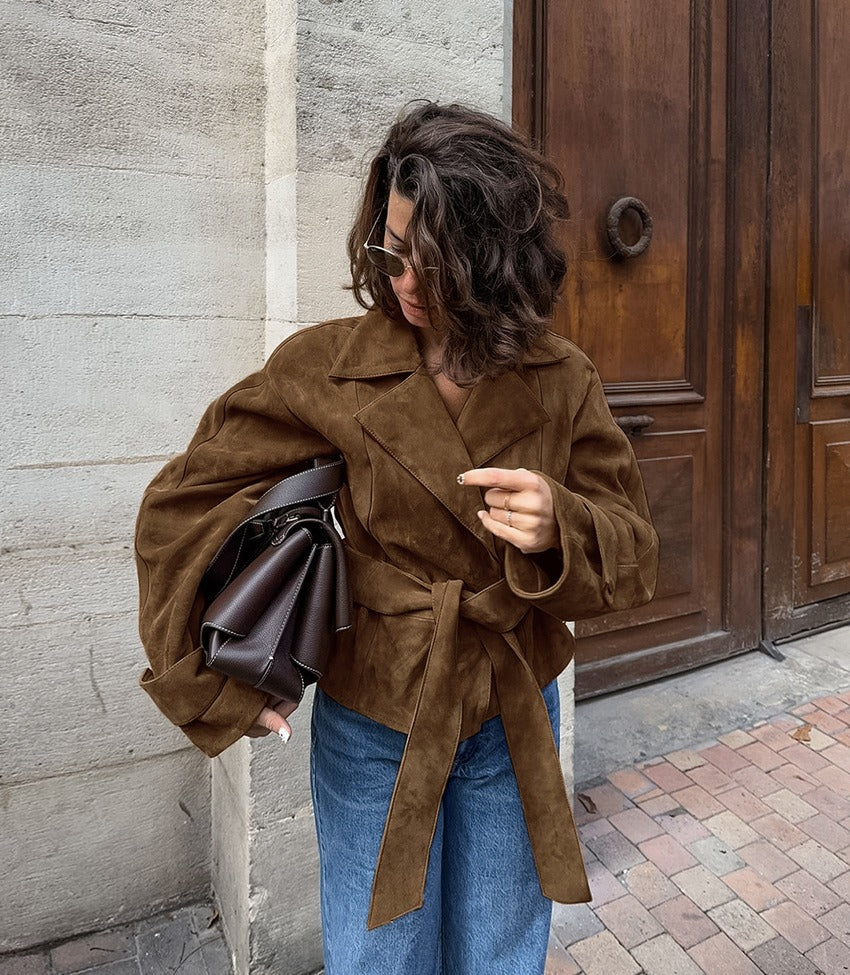 Women's Trench Coat with Belted Waist | Lapel Collar