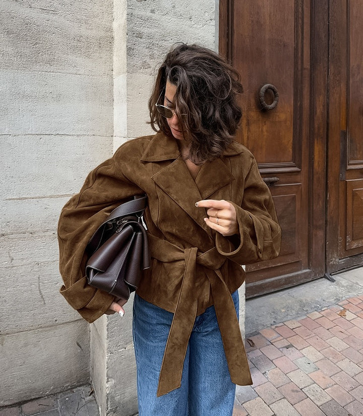 Women's Trench Coat with Belted Waist | Lapel Collar