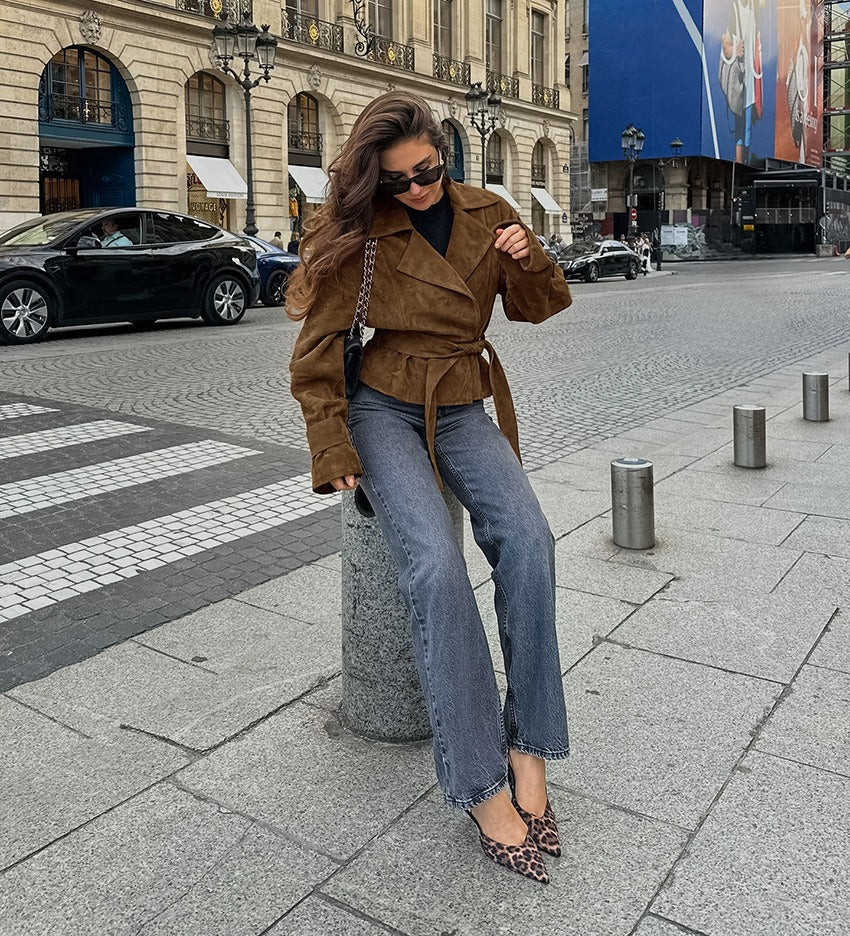 Women's Trench Coat with Belted Waist | Lapel Collar