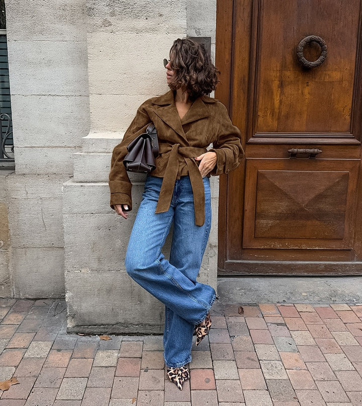 Women's Trench Coat with Belted Waist | Lapel Collar