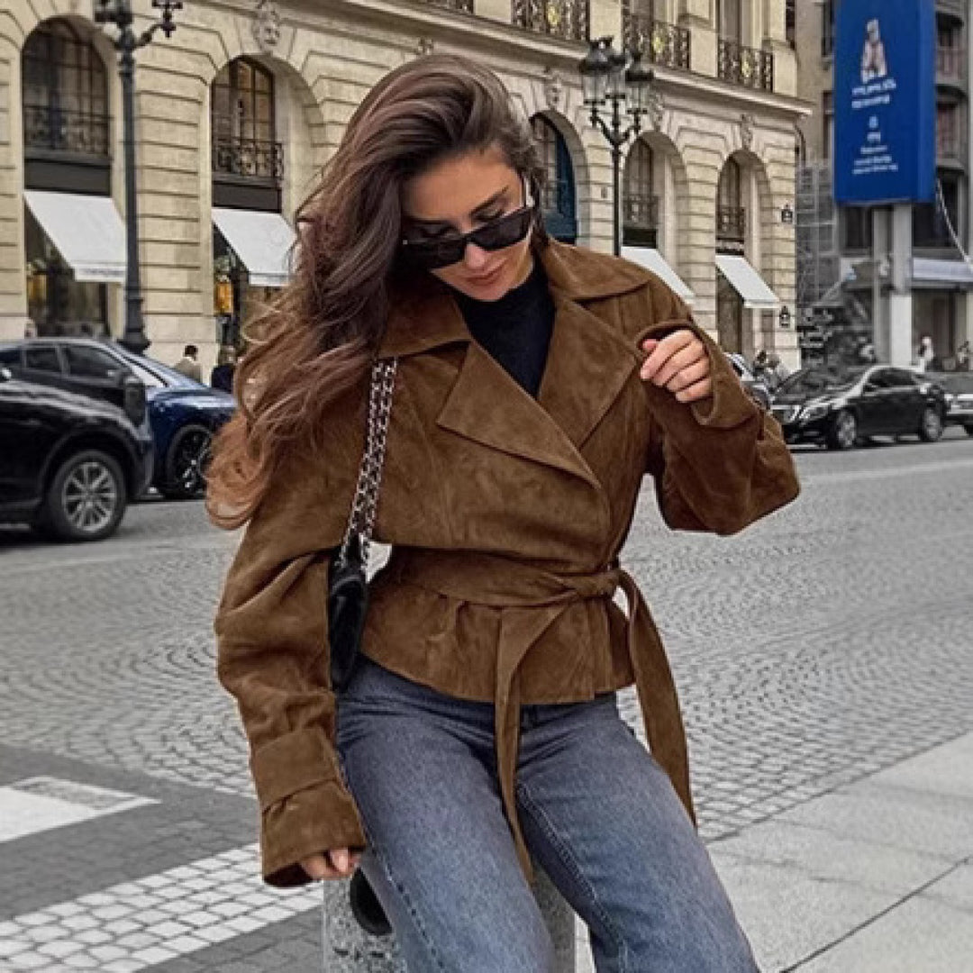 Women's Trench Coat with Belted Waist | Lapel Collar