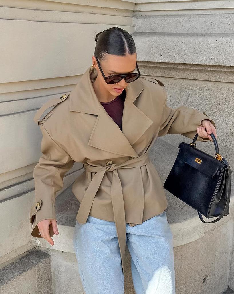 Women's Trench Coat with Belted Waist | Notched Lapel
