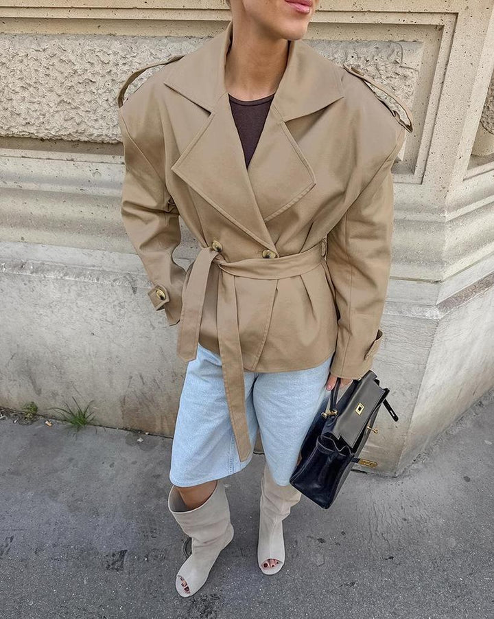 Women's Trench Coat with Belted Waist | Notched Lapel