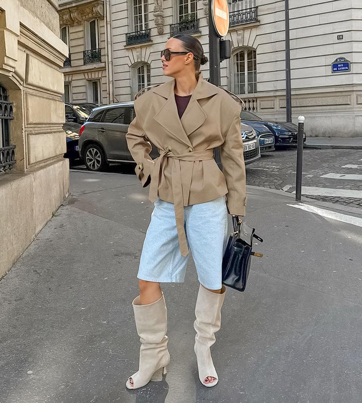 Women's Trench Coat with Belted Waist | Notched Lapel