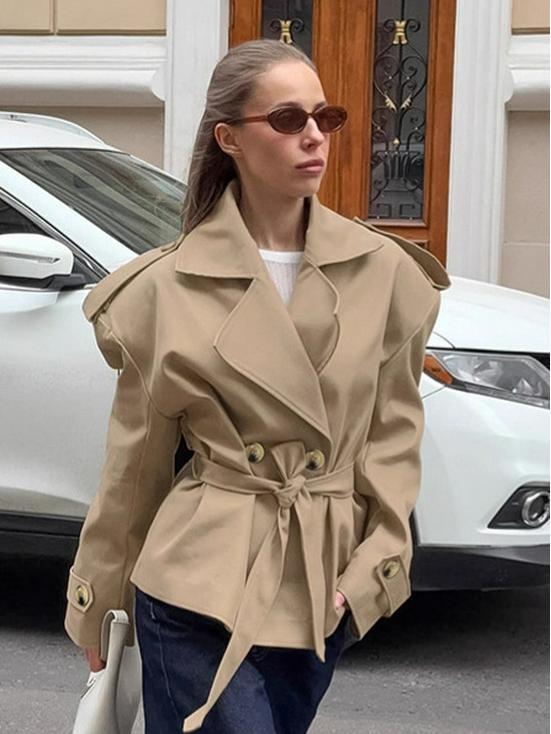 Women's Trench Coat with Belted Waist | Notched Lapel