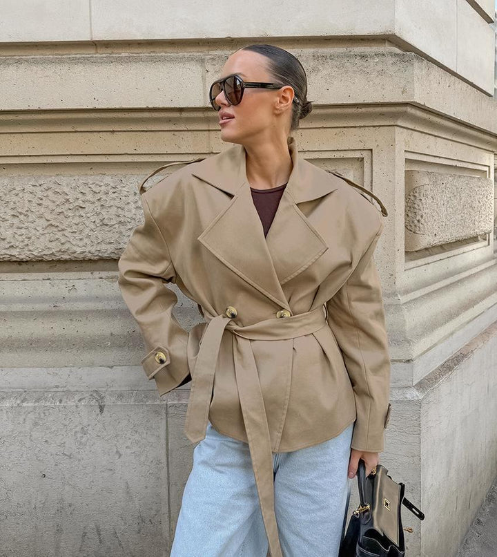 Women's Trench Coat with Belted Waist | Notched Lapel