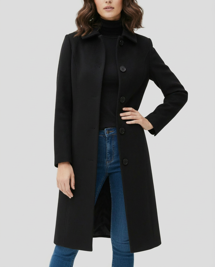 Women's Trench Coat with Collar & Buttons | Long Single Breasted