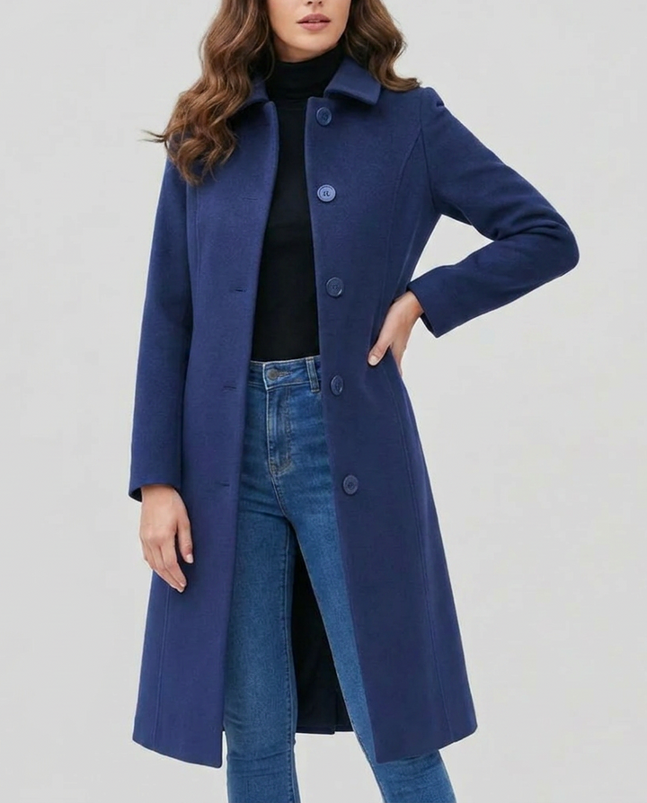 Women's Trench Coat with Collar & Buttons | Long Single Breasted