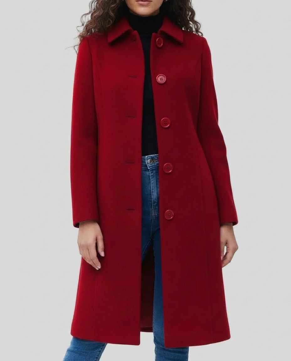 Women's Trench Coat with Collar & Buttons | Long Single Breasted