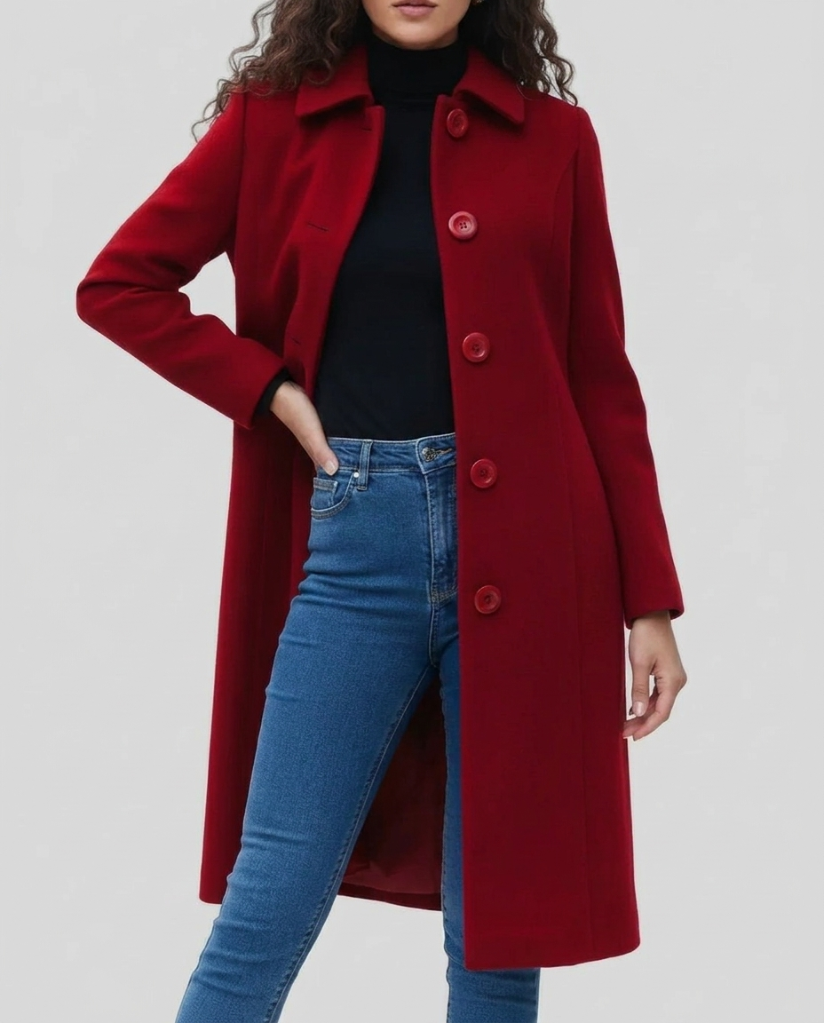 Women's Trench Coat with Collar & Buttons | Long Single Breasted