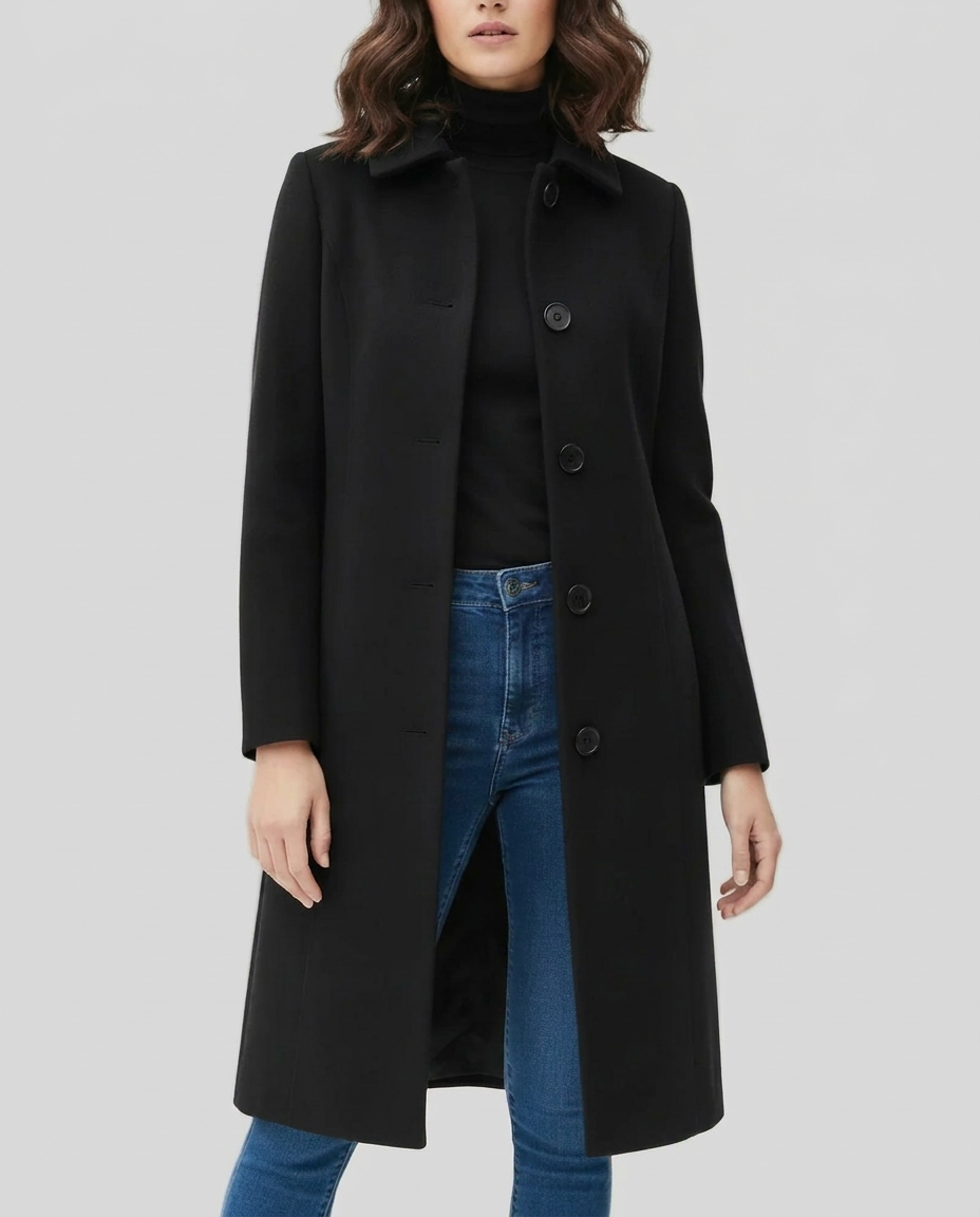 Women's Trench Coat with Collar & Buttons | Long Single Breasted