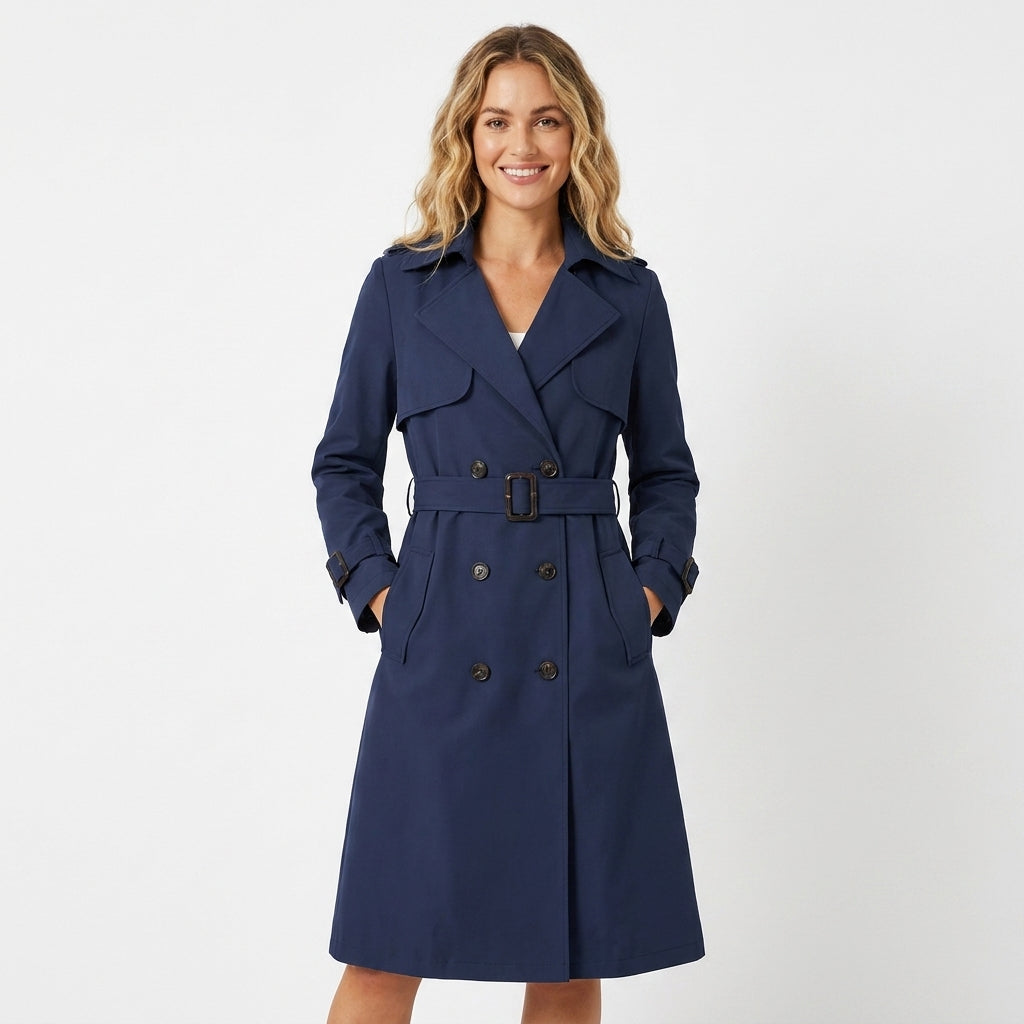 Women's Trench Coat with Double Breasted & Tie Cuff | Long Belted