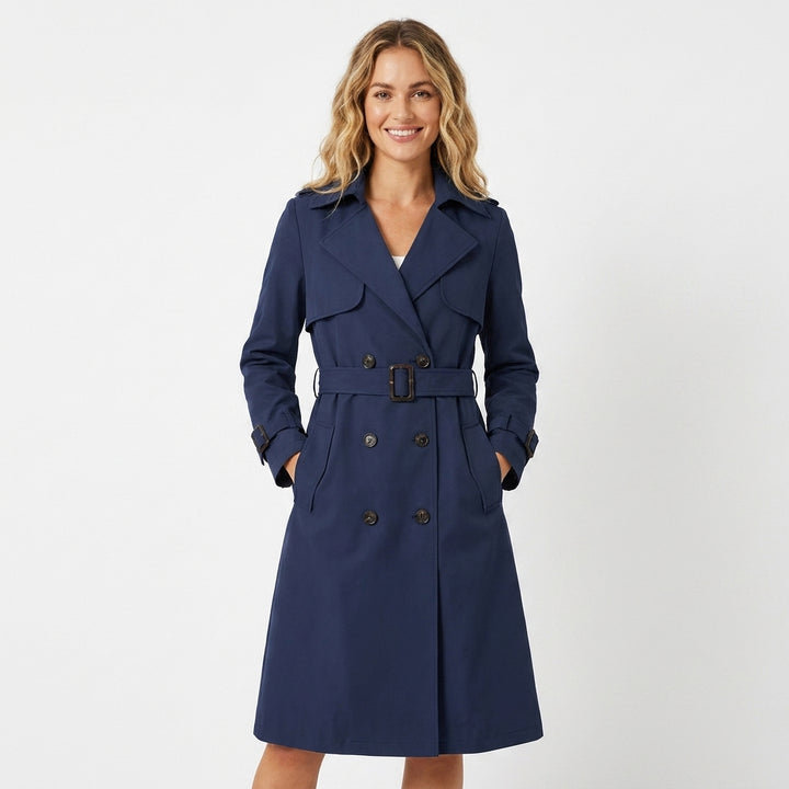 Women's Trench Coat with Double Breasted & Tie Cuff | Long Belted