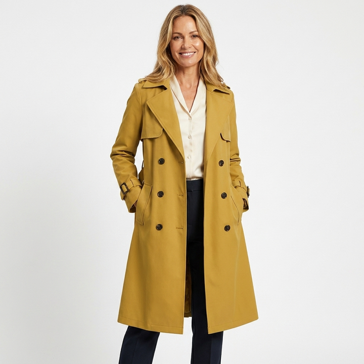 Women's Trench Coat with Double Breasted & Tie Cuff | Long Belted