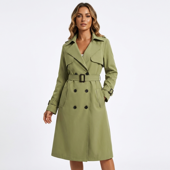 Women's Trench Coat with Double Breasted & Tie Cuff | Long Belted