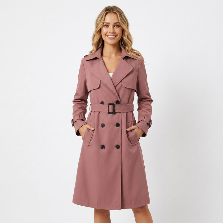 Women's Trench Coat with Double Breasted & Tie Cuff | Long Belted