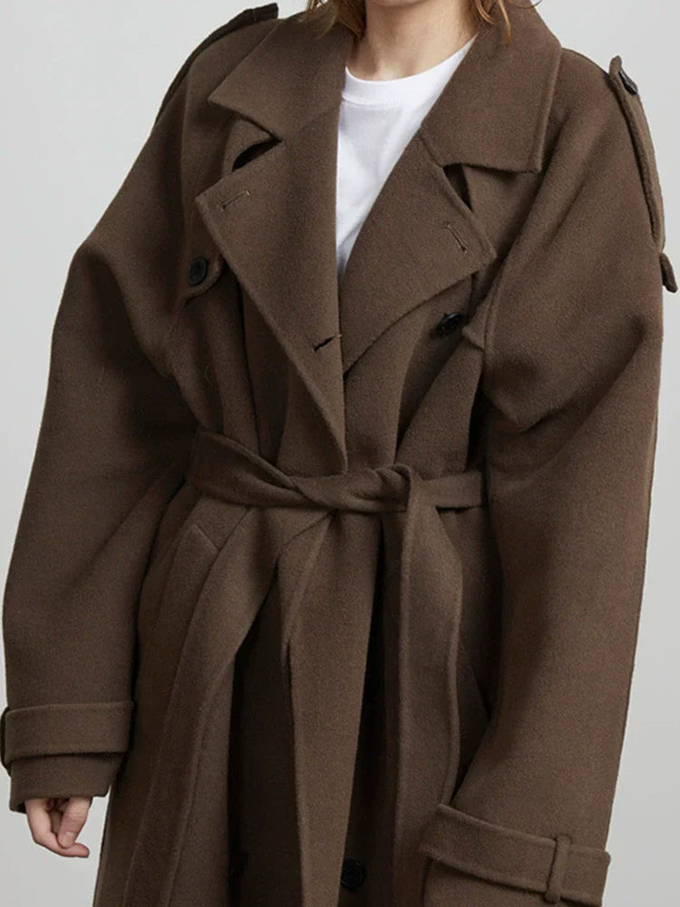 Women's Trench Coat with Lapel Collar & Double Breasted | Long