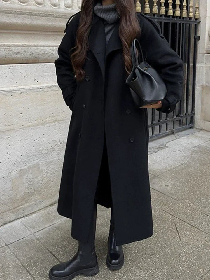 Women's Trench Coat with Lapel Collar & Double Breasted | Long