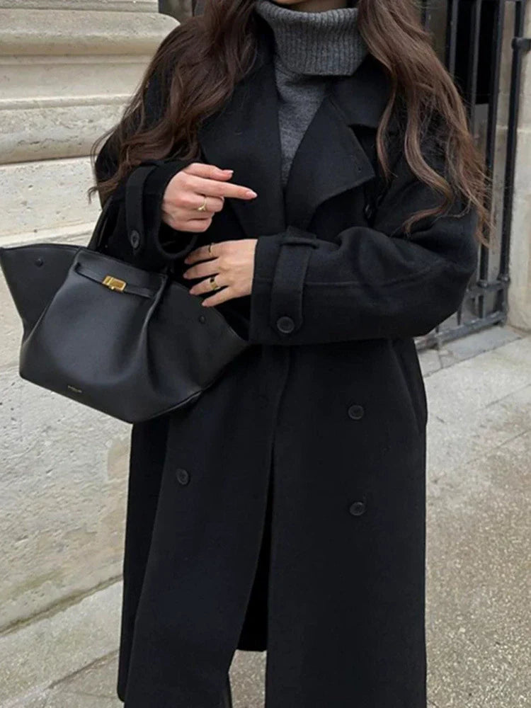 Women's Trench Coat with Lapel Collar & Double Breasted | Long