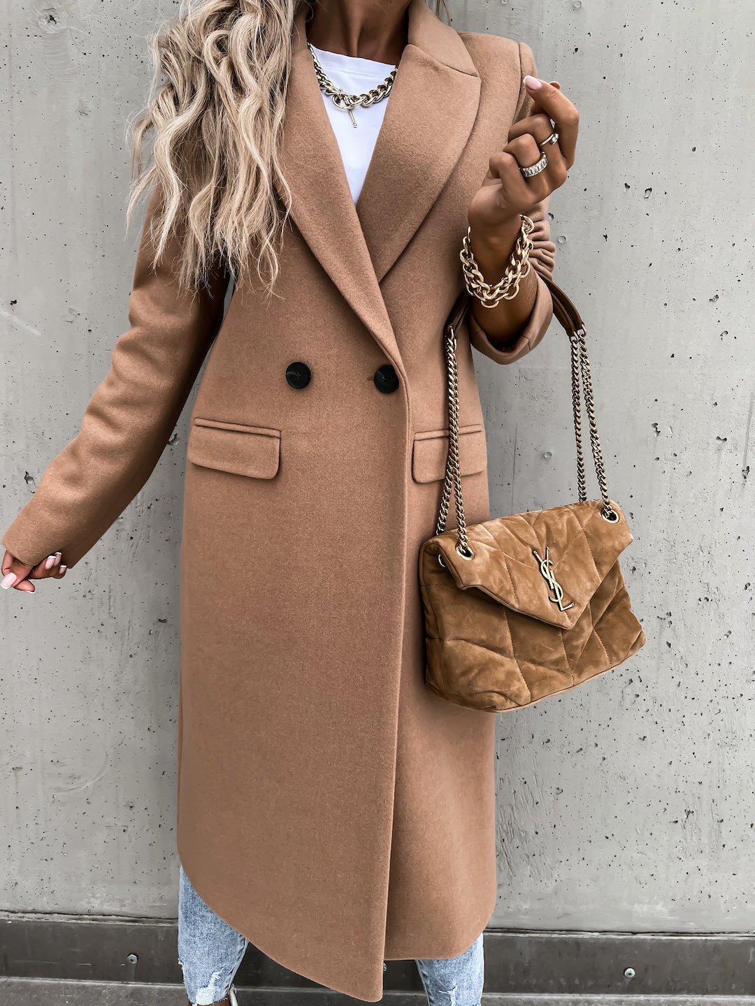 Women's Trench Coat with Lapel & Double Breasted | Long