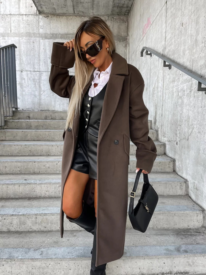 Women's Trench Coat with Lapel & Double Breasted | Long