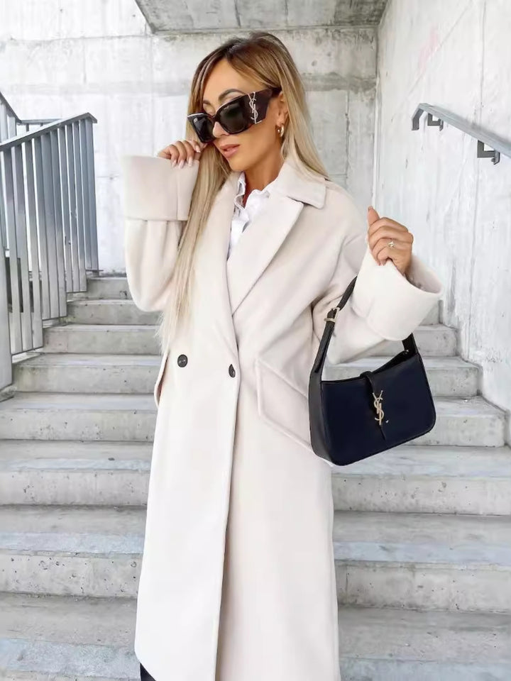Women's Trench Coat with Lapel & Double Breasted | Long