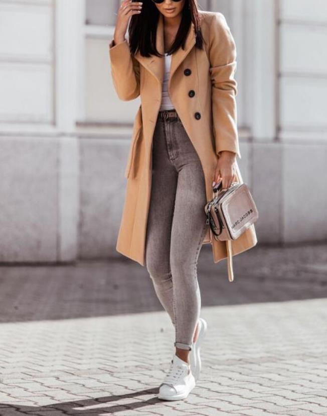 Women's Trench Coat with Wide Lapel & Belted | Button Up
