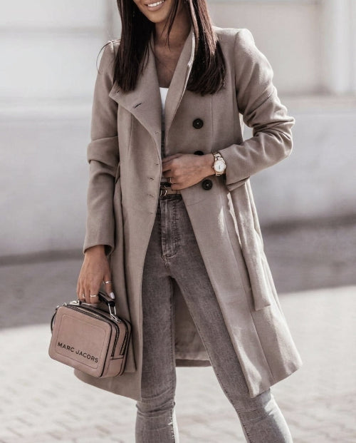 Women's Trench Coat with Wide Lapel & Belted | Button Up
