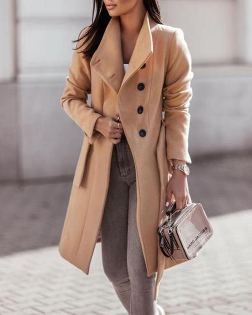 Women's Trench Coat with Wide Lapel & Belted | Button Up