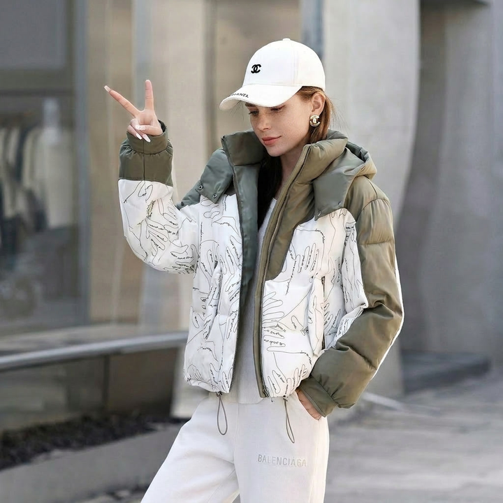 Women's Two Tone Winter Jacket with Stand Collar | Puffer