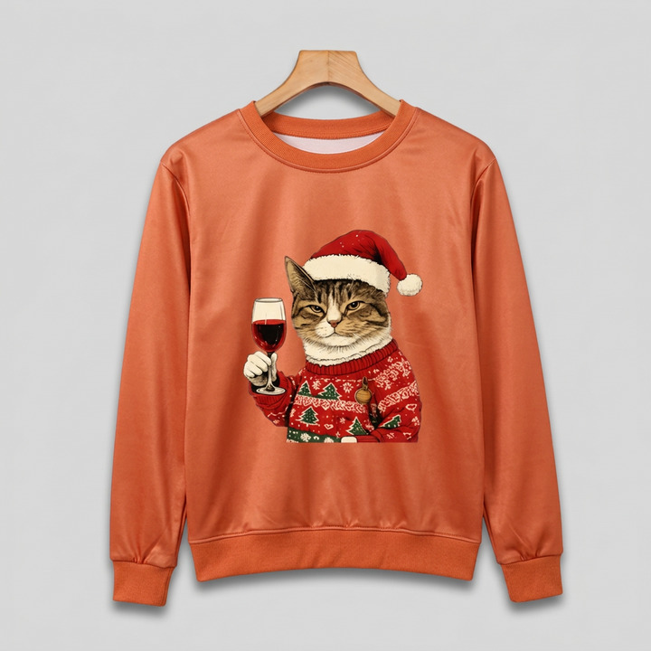 Women's Ugly Xmas Jumper with Cat Graphic | Crew Neck
