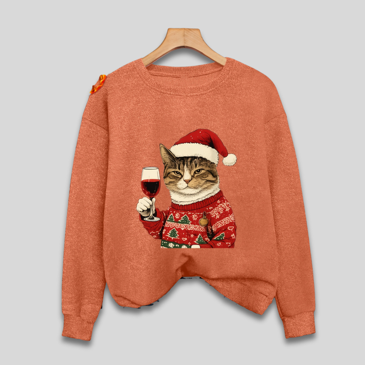Women's Ugly Xmas Jumper with Cat Graphic | Crew Neck