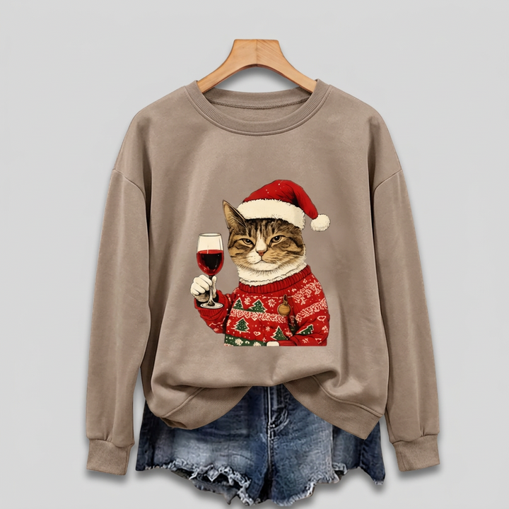 Women's Ugly Xmas Jumper with Cat Graphic | Crew Neck