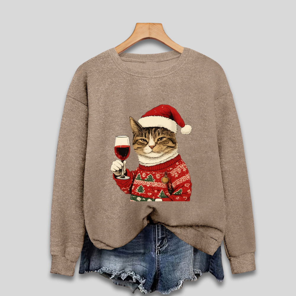 Women's Ugly Xmas Jumper with Cat Graphic | Crew Neck