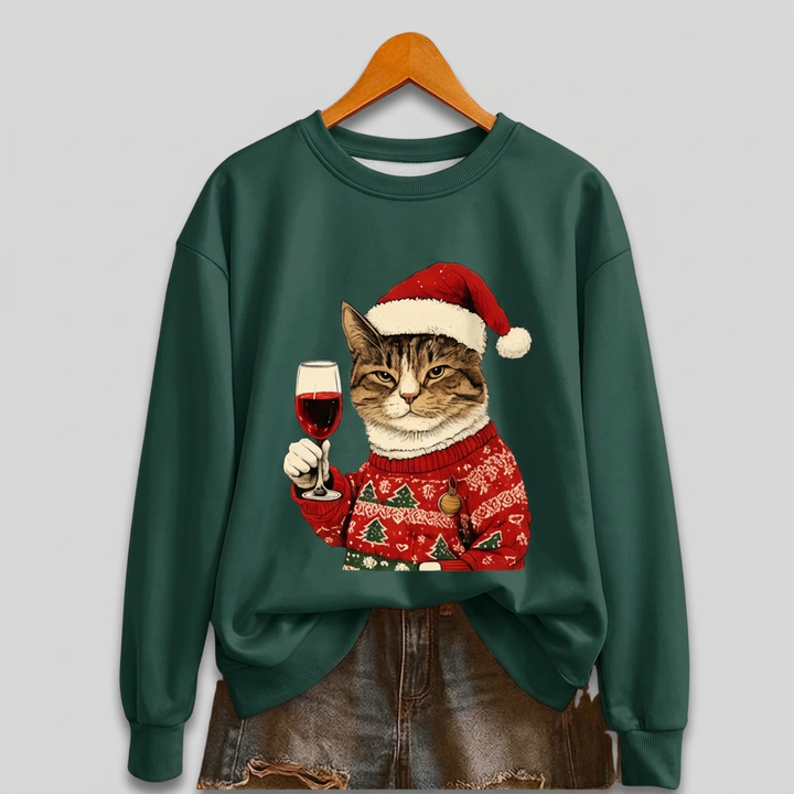 Women's Ugly Xmas Jumper with Cat Graphic | Crew Neck