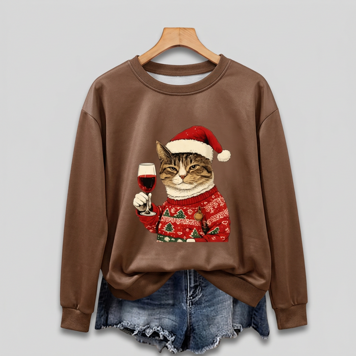 Women's Ugly Xmas Jumper with Cat Graphic | Crew Neck